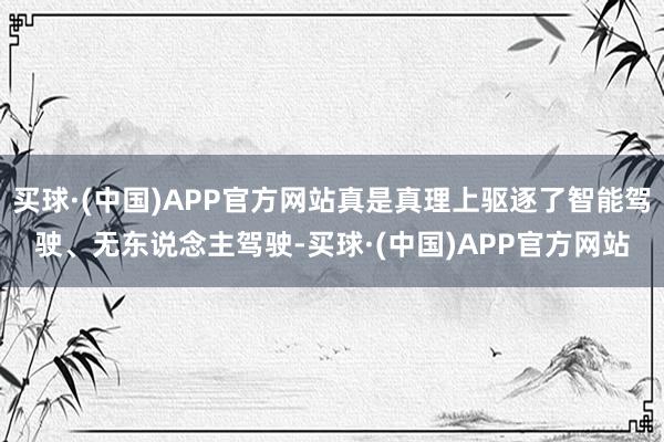 买球·(中国)APP官方网站真是真理上驱逐了智能驾驶、无东说念主驾驶-买球·(中国)APP官方网站